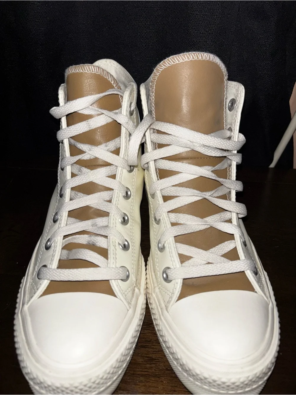 Converse High Top Platform Sneakers - White with Tan Tongue